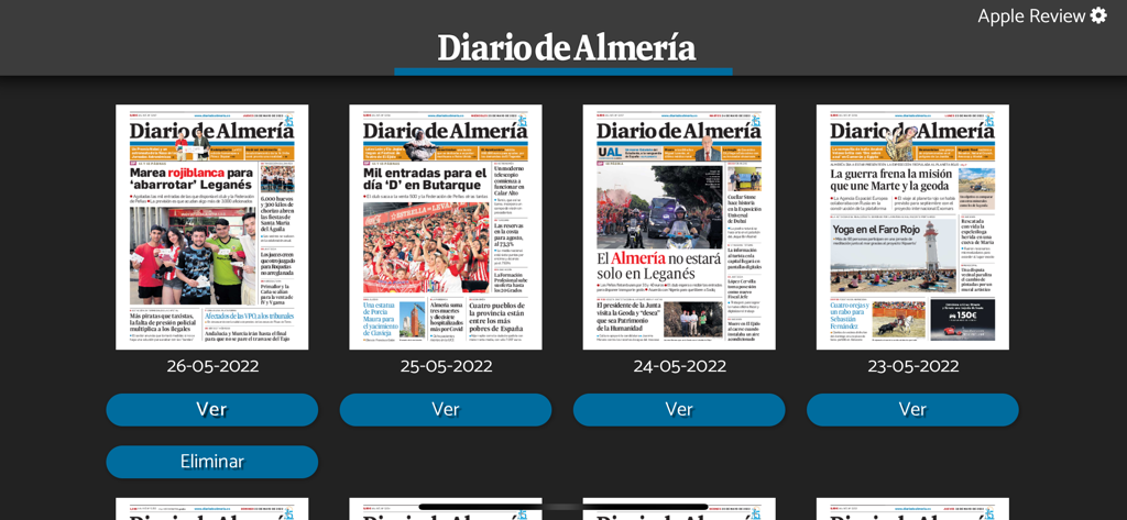 Diario de Almería - A grid of previous newspaper editions in the Diario de Almeria mobile application