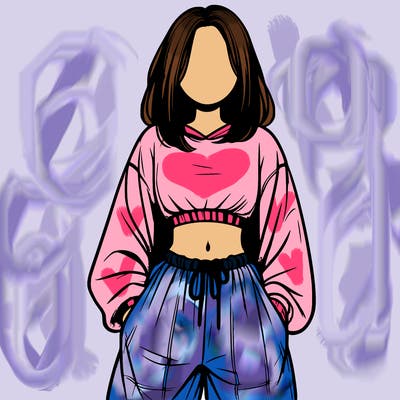 realistic girl faceless with baggy pants and a crop top