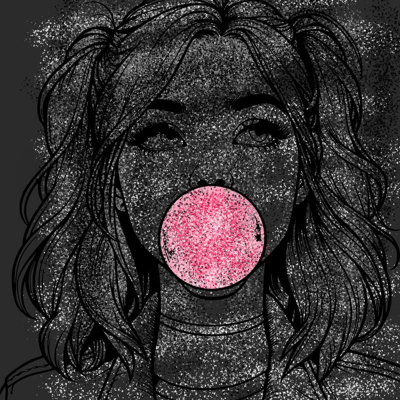 realististic girl blowing bubble -gum