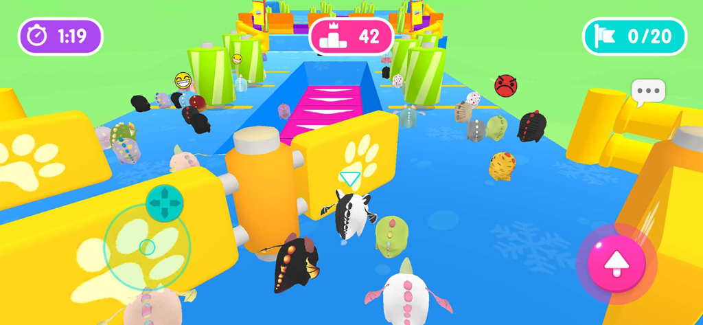Fall.io - Race of Dino - Colorful dinosaur characters racing through an obstacle course in Fall.io