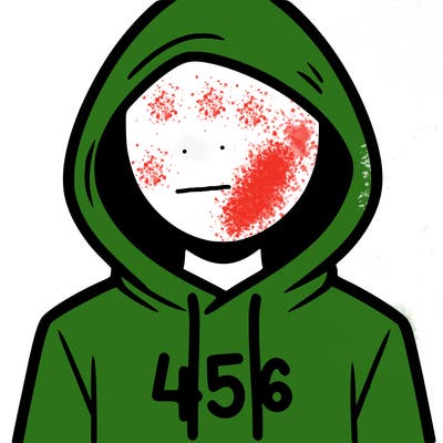 a person with non face waering a hoodie with a 456 symbol