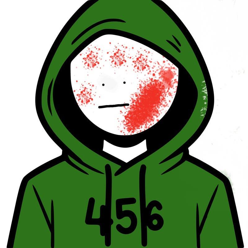 a person with non face waering a hoodie with a 456 symbol