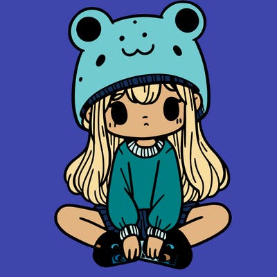 a girl wearing a frog hat and some frog socks