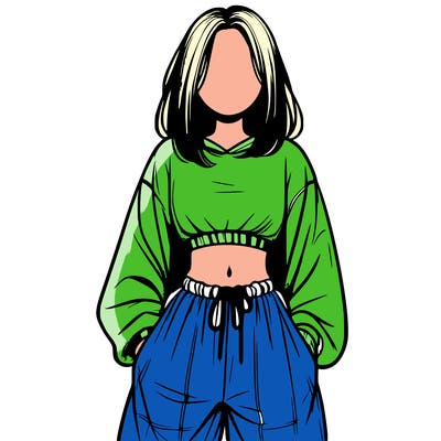 realistic girl faceless with baggy pants and a crop top