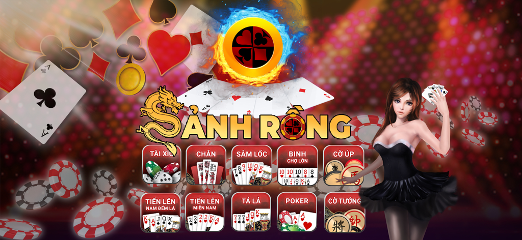 Sanh Rong - Game danh bai - Sanh Rong mobile app dashboard showing traditional Vietnamese card games and board games icons