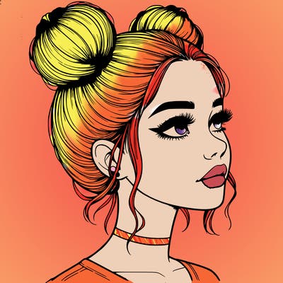 realistic girl with buns on the top of her head