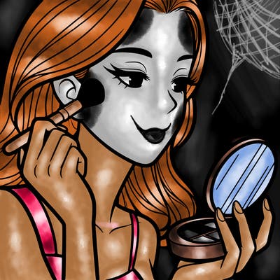 little girl putting on makeup