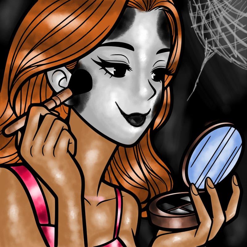 little girl putting on makeup