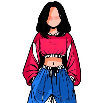 realistic girl faceless with baggy pants and a crop top