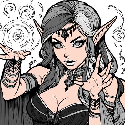 realistic scary beautiful elf sorceress casting spell