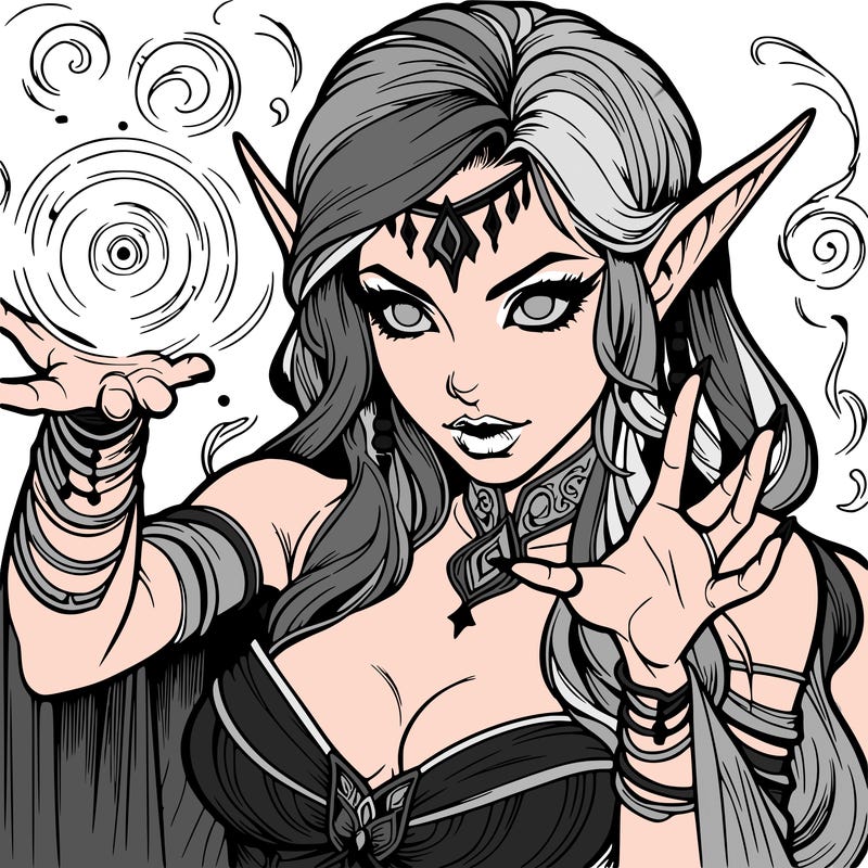realistic scary beautiful elf sorceress casting spell