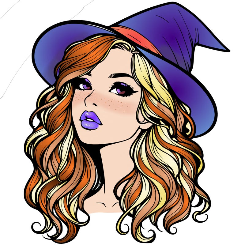 realistic witch girl with wavy hair and lips