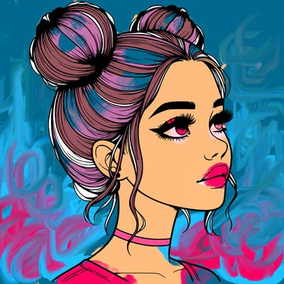 realistic girl with buns on the top of her head