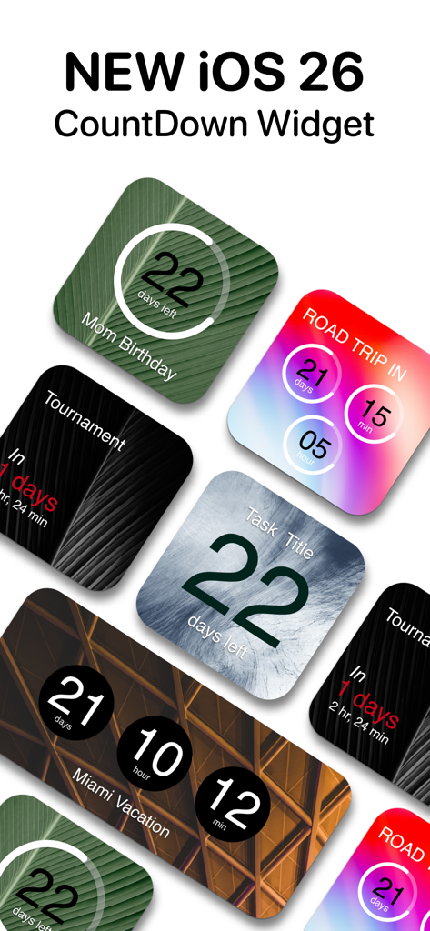 Countdown widget : Day Counter - Uma coleção de widgets de contagem regressiva estéticos e personalizáveis para iOS para aniversários, férias e tarefas.