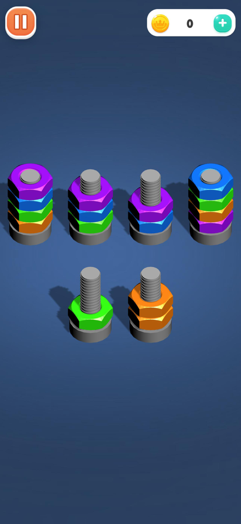 Fun Offline: No Internet Games - Screenshot di gioco di un colorato puzzle di smistamento di dadi e bulloni nell'app Fun Offline.