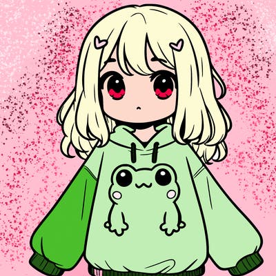 girl wearing frogging sweatshirt