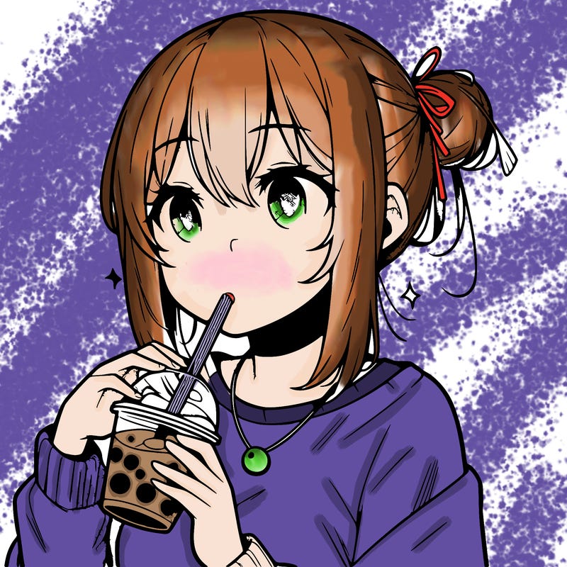 manga character drinking boba