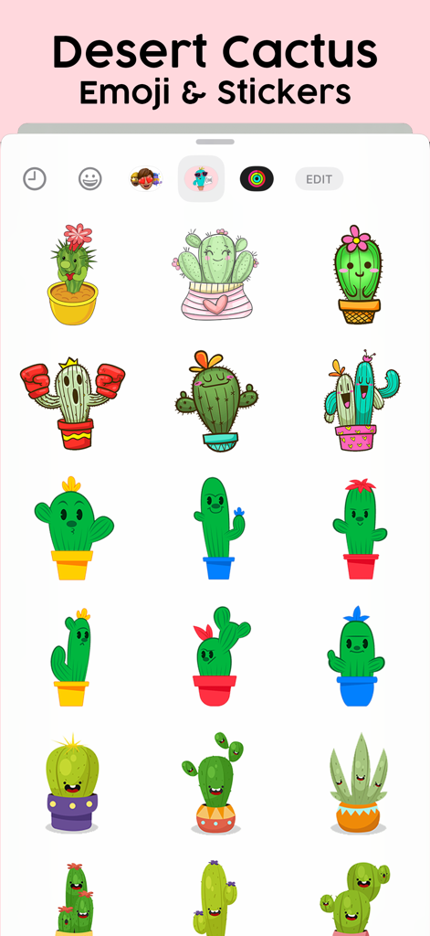 Desert Cactus Emoji & Stickers - A collection of cute anthropomorphic cactus stickers in various styles and pots for mobile messaging