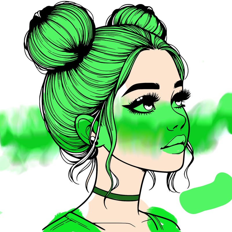 realistic girl with buns on the top of her head