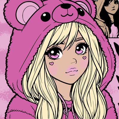 realistic girl in a bear hoodie