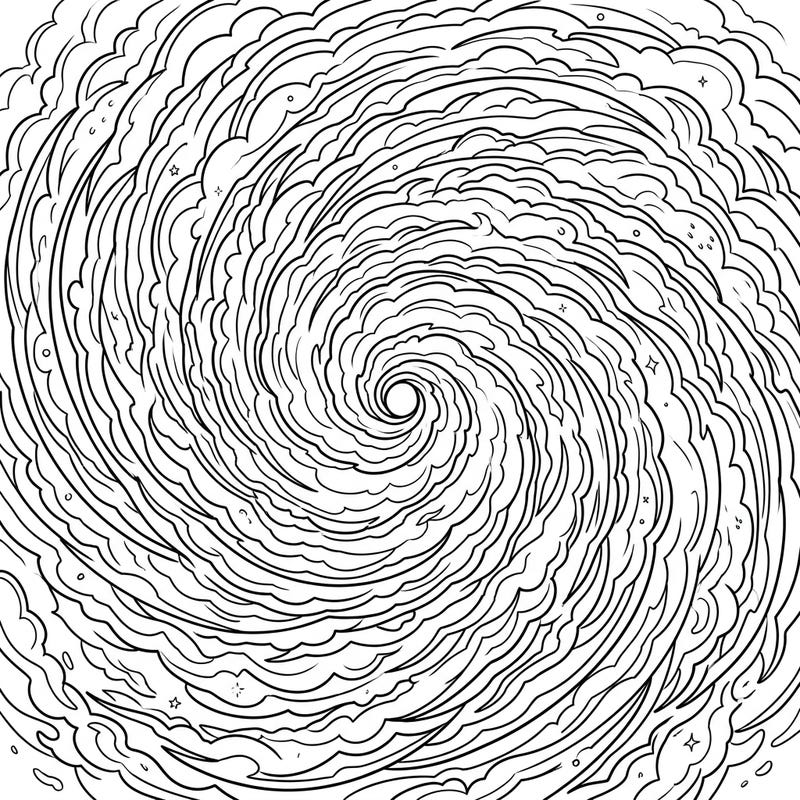 Unleash your creativity with this intricate coloring page featuring the powerful and beautiful spirals of a hurricane's eye. Lose yourself in the swirling patterns and discover a unique artistic challenge.