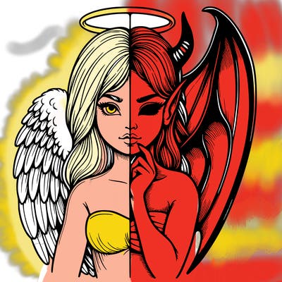 realistic angel half demon