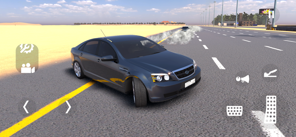 Highway Drifter: Hajwala Drift - Gameplay of a sedan drifting on a desert highway with smoke from tires