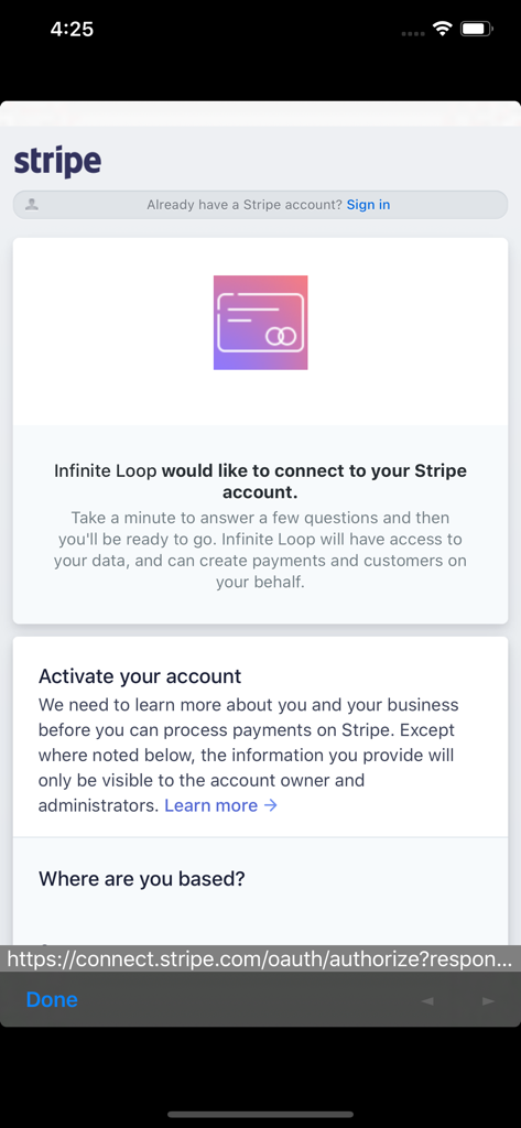 Credit Card Payment - クレジットカード決済アプリのStripeアカウント認証とセットアップ画面