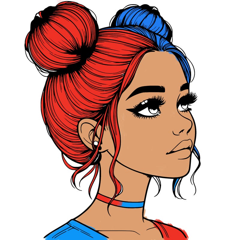 realistic girl with buns on the top of her head