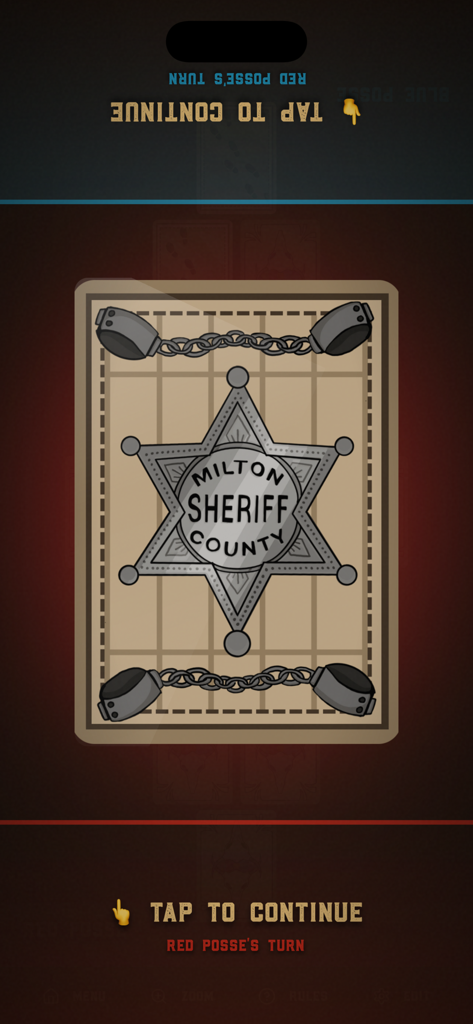 Cardy Cardy Flip Game - A Milton County Sheriff badge card on the screen of the Cardy Cardy Flip party game