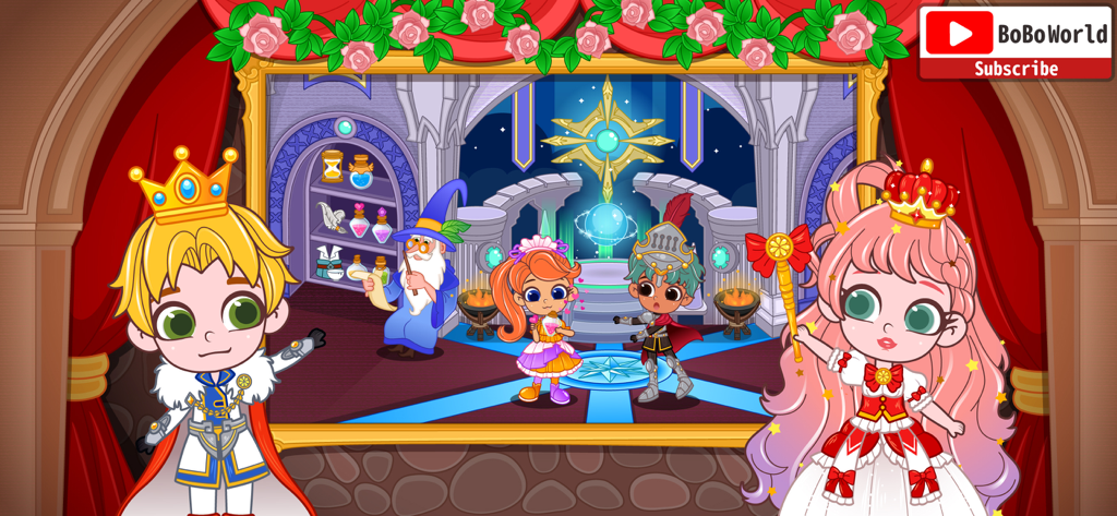 BoBo World Castle - Cartoon prince and princess characters in a magical castle setting from BoBo World Castle.