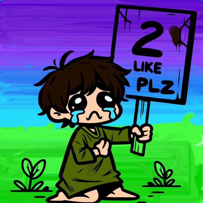 small poor toddler crying with sign that says 2 like plz