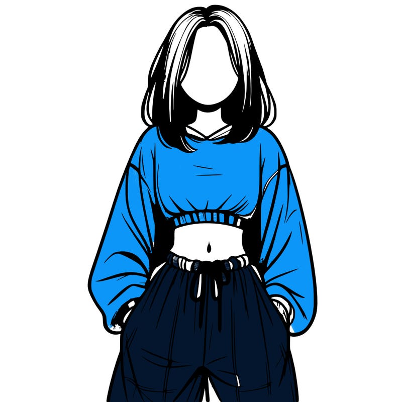 realistic girl faceless with baggy pants and a crop top