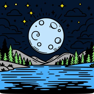 moonlight shining on a lake