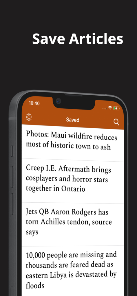 OCRegister - Orange County Register app screen showing a list of saved news articles on an iPhone