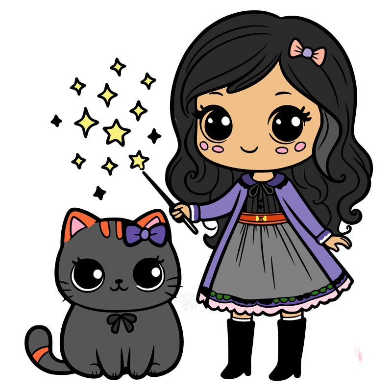 girl with a magic cat