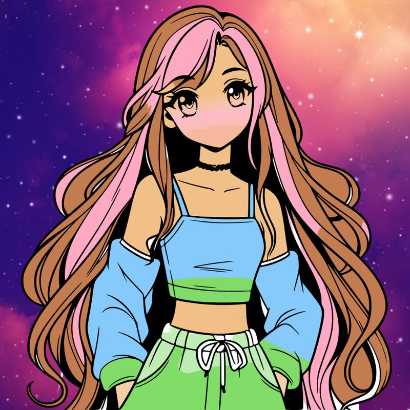 pretty anime girl in a crop top with long hair