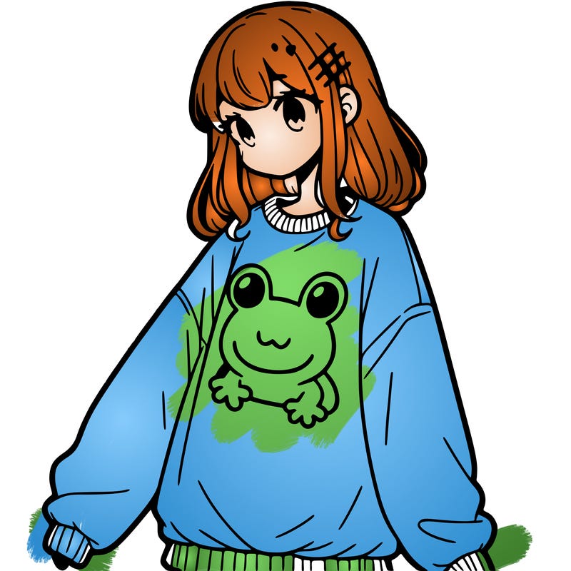 girl wearing frogging sweatshirt