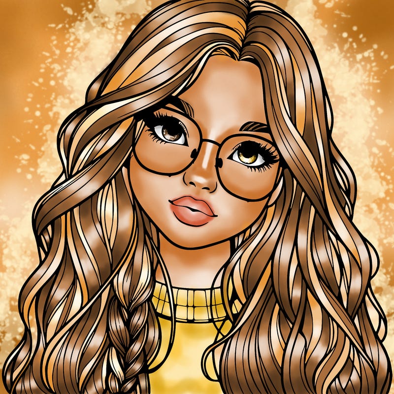 girl with long hair and freckles and glasses realistic