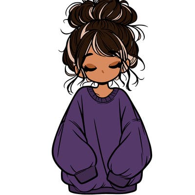 girl with baggy sweatshirt and messy bun