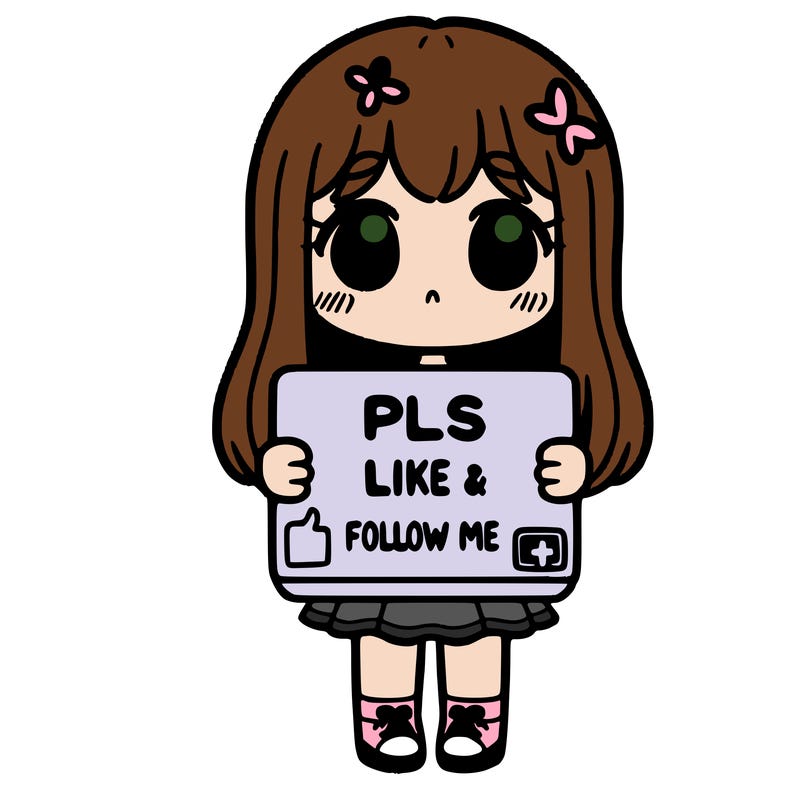 girl holding a sign that says pls like and follow me