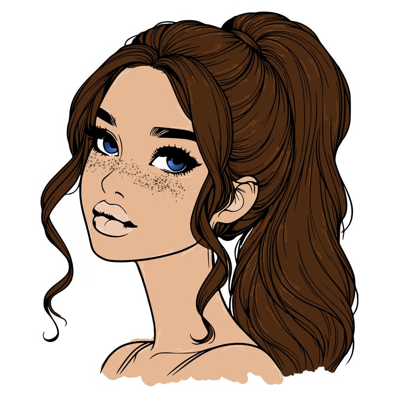 realistic girl with a ponytail on her hair and lips