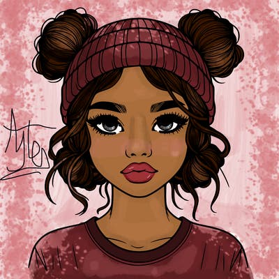 realistic girl with buns in her hair with a beanie on