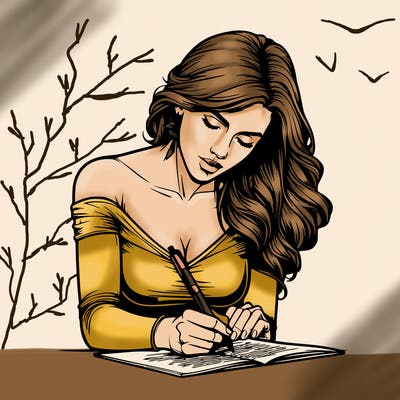 realistic female writing poetry