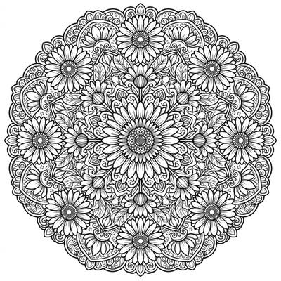 Immerse yourself in the serene beauty of our Gerbera Daisy Mandala coloring page. This intricate design features vibrant daisies arranged in a perfectly symmetrical radial pattern, offering a delightful and engaging artistic escape.