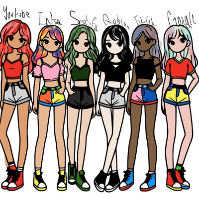a group of girls wearing crop tops and shorts
