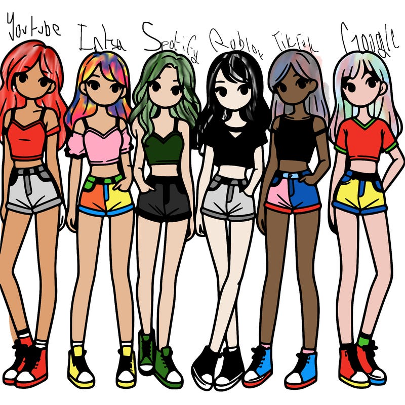 a group of girls wearing crop tops and shorts