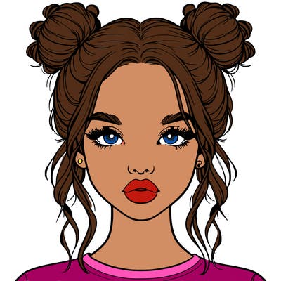 realistic girl with two buns in hair and lips