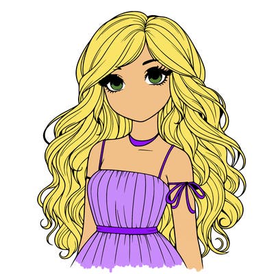 realistic girl with long hair and dress