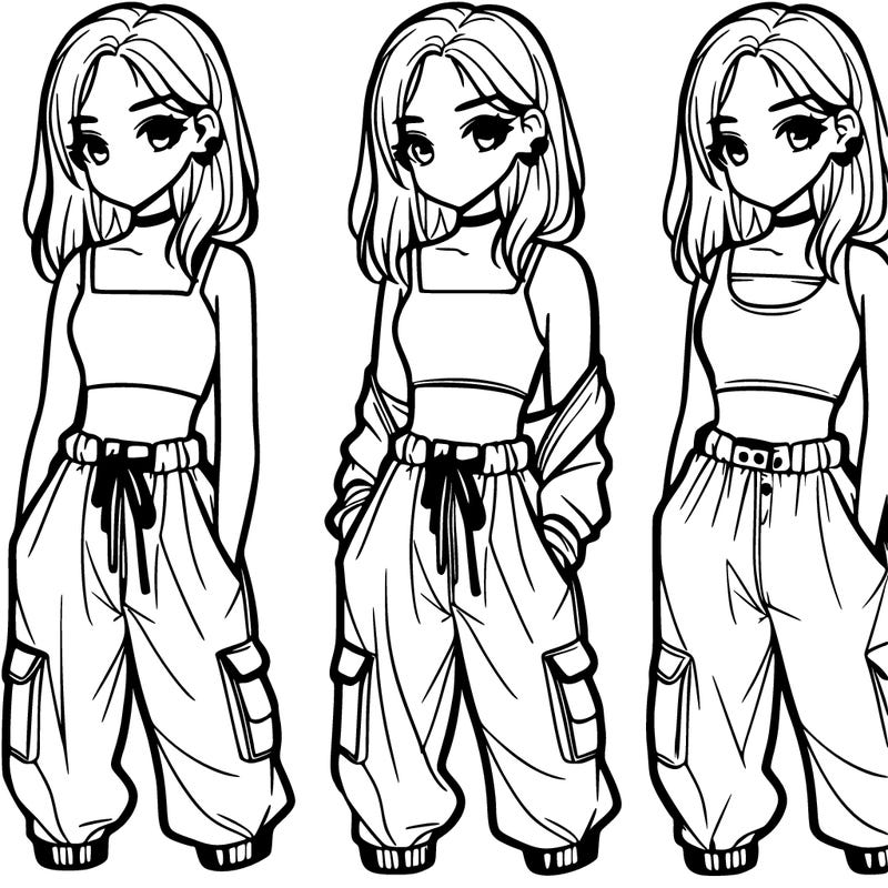 a girl in a crop top and baggy pants